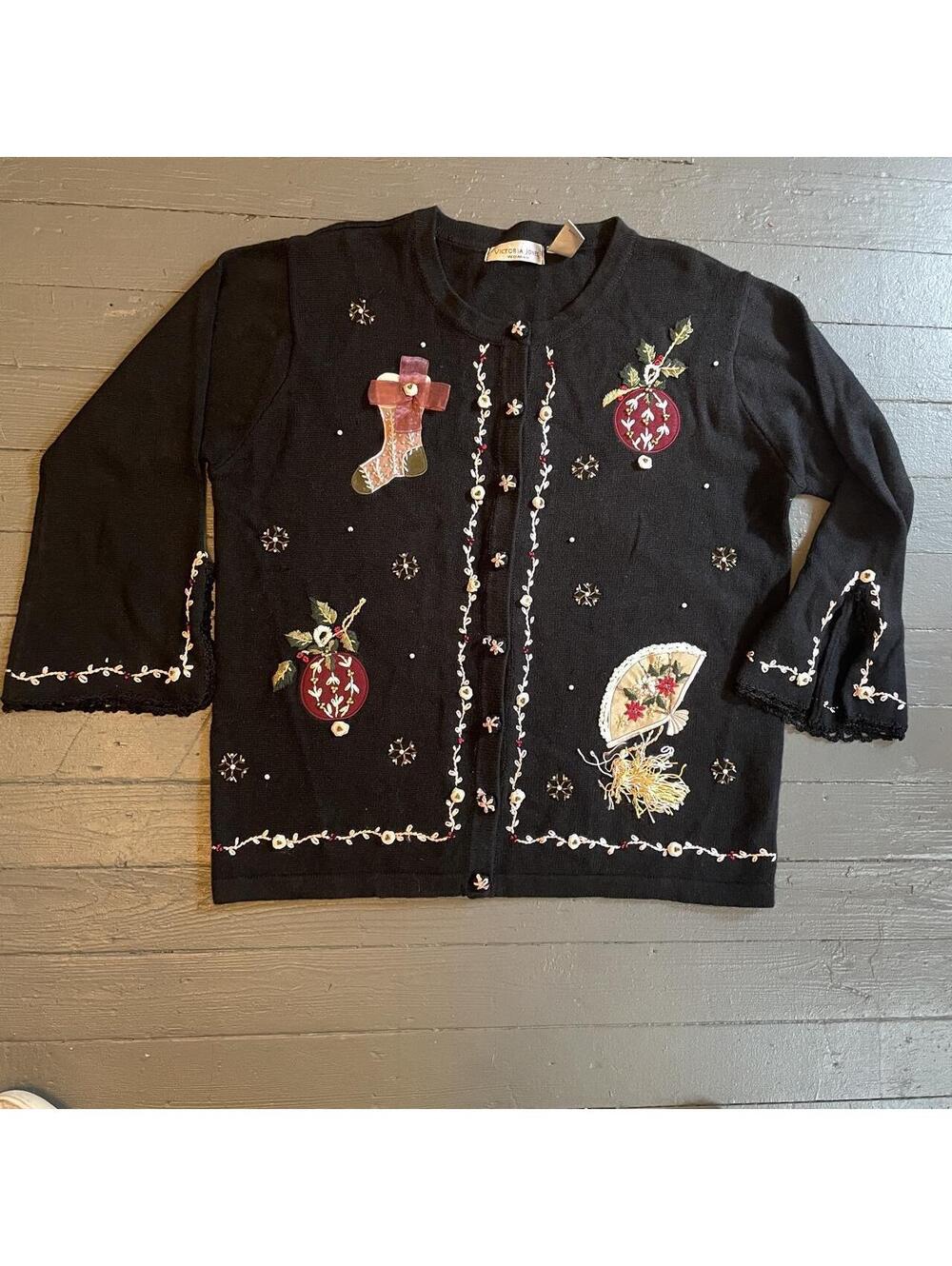 Victoria  Jones Women's Black and Pink Cardigan
